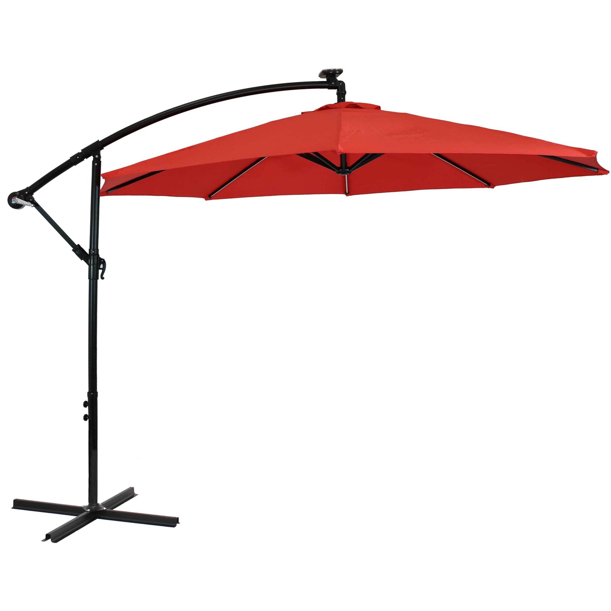Sunnydaze Decor Offset Patio Umbrella with Solar Lights - 9ft., Cherry, Octagon, Waterproof Polyester Canopy, Model# RUL-963